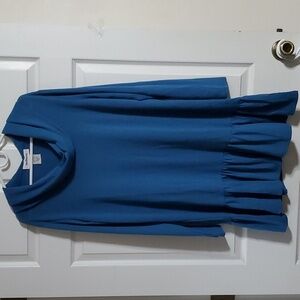 twotwenty Women's Blue Long Sleeve Cowl Neck Ruffle Bottom Dress XL NWOT